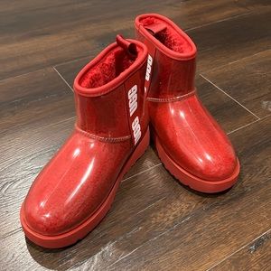 NWOT UGG Mini Classic Waterproof Clear Boot Red